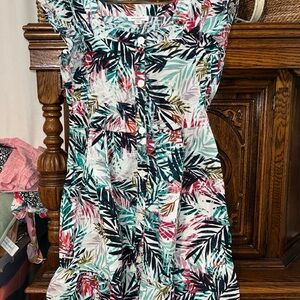 beachlunchlounge Multicolor Leaf Print Dress cotton linen blend medium